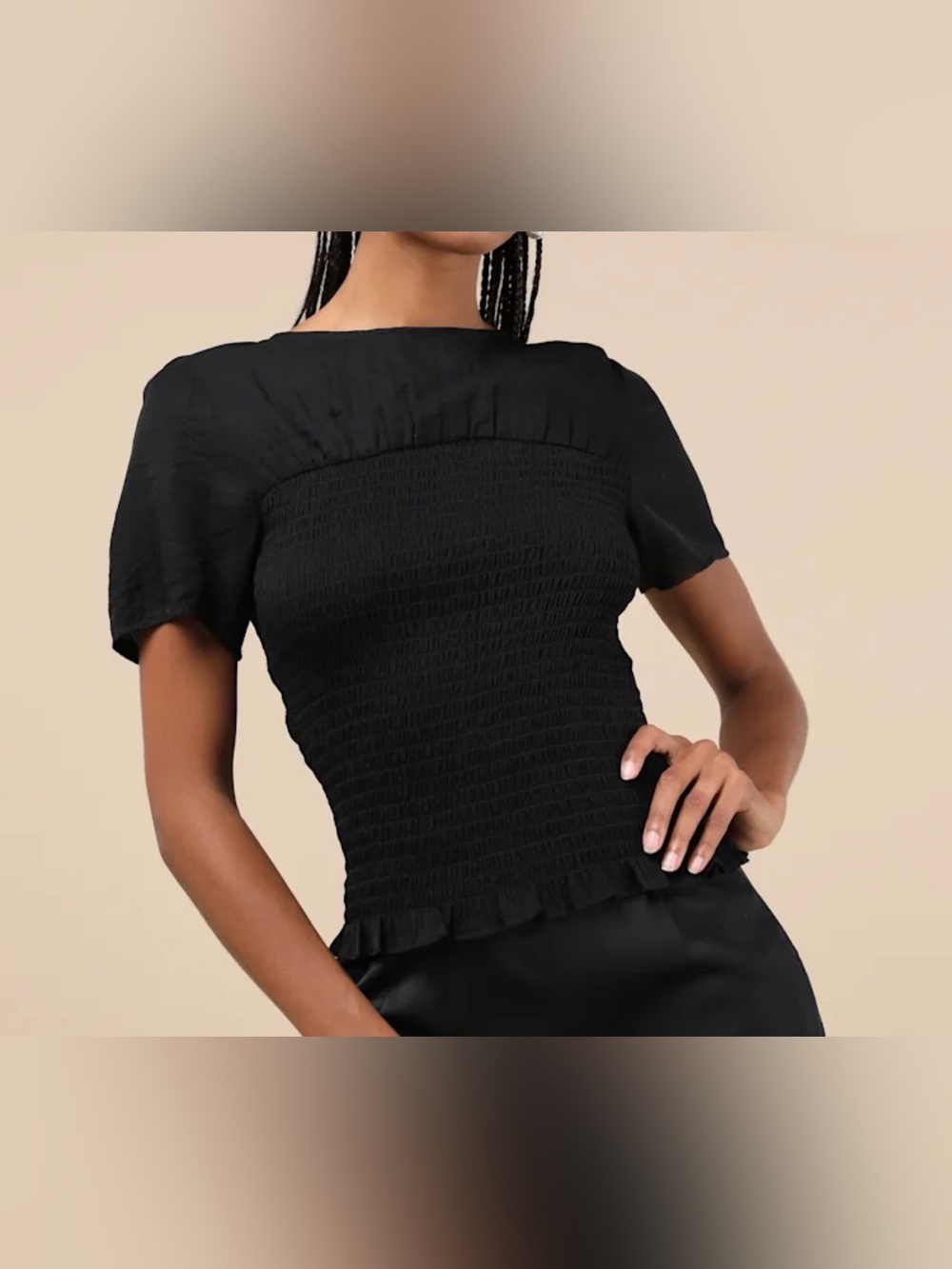 NWT Lulus Women’s Cultivated Aura Black Smocked Dolman Sleeve Top Blouse Size M